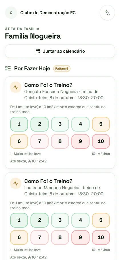 A área da família no telemóvel