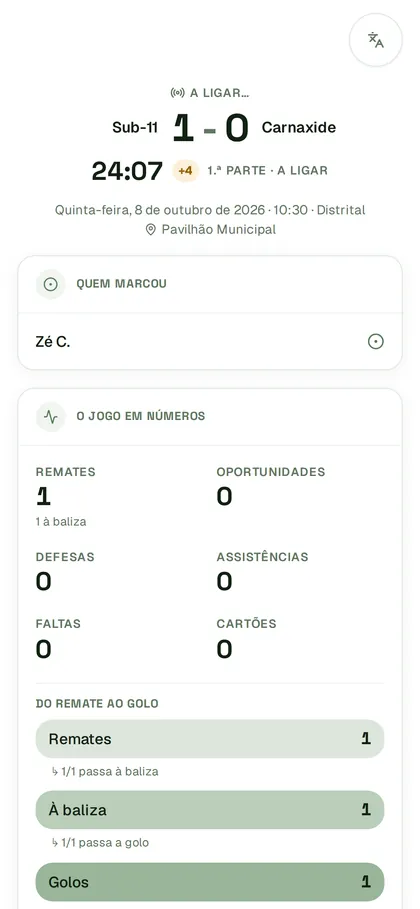 O jogo ao vivo partilhado no telemóvel